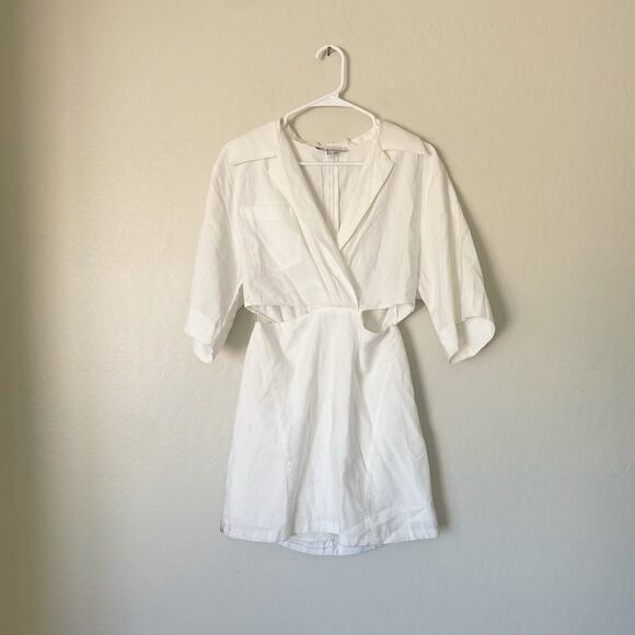 En Saison White Linen Mini Paz Cut Out Side Collared Mini Dress Size M - Picture 5 of 7
